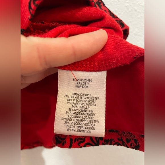 Bongo Peplum Top Juniors Large Red Black Floral Mesh Cut Out Back Whimsigoth - Picture 3 of 6